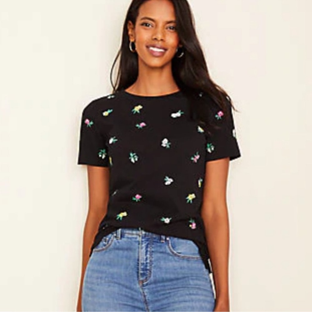 Ann Taylor Floral Embroidered Tee